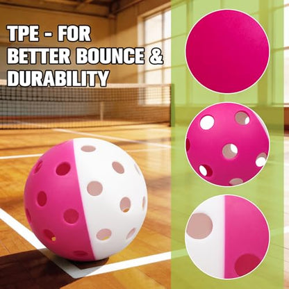 Pickleball Balls, 6 Pack of Indoor & Outdoor Pickle Ball Set, 2 Tone Pickle Balls Set, High Visibility Durable Pickleballs for Training and Tournament - color: Pink and White