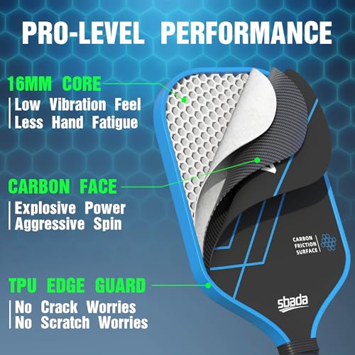 Pickleball Paddles Set of 2 - Graphite Carbon Fiber Pickleball Set with 16mm, Lightweight T700 Pickle Ball Rackets 2 Pack with 4 Outdoor Balls and 1 Bag - color: Blue