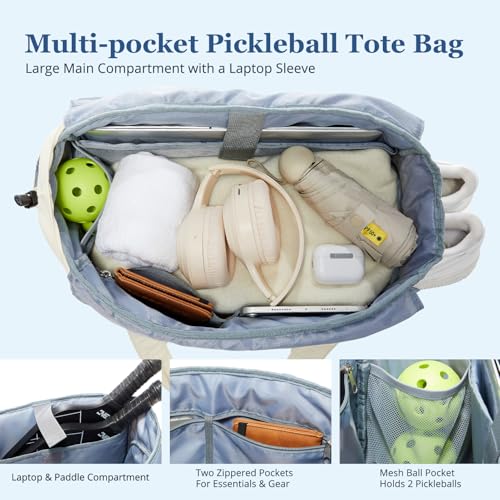 Pickleball Bag Fits 2 to 6 Paddles, Quilted Pickle ball Tote Bags for Women and Men with Shoe Compartment and Fence Hook, Great Pickleball Gifts - color: Beige