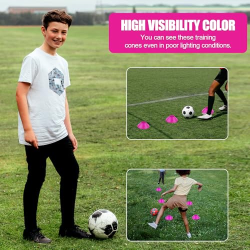 15pcs Soccer Cones for Sports Training, Mini Football Cones Flexible Agility Sports Cones Small Practice Cones for Football Basketball Running Drills Sports Games Field Cone Markers Kids (Rose Red)