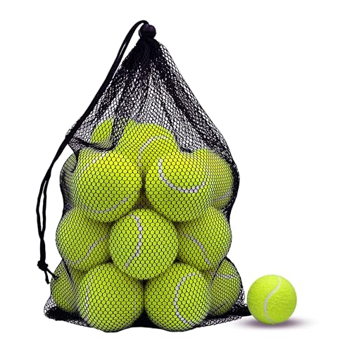 12 Pack Tennis Balls – Practice Balls for Beginners & Training Balls for Dogs, Includes Mesh Bag for Easy Transport - color: Yellow