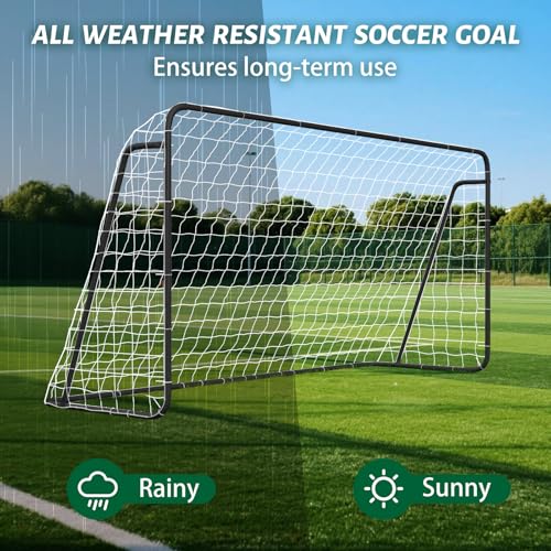 NAIZEA Soccer Goals - 24x8/21x7/18x7/12x6/16x7/10x6/8x6/6x4FT Soccer Goals for Backyard Training- Portable Metal Soccer Net for Youth & Adults - Heavy Duty Steel for Indoor Outdoor Games & Practice - size: 12ft x 6ft, style: Starter-Black/Steel