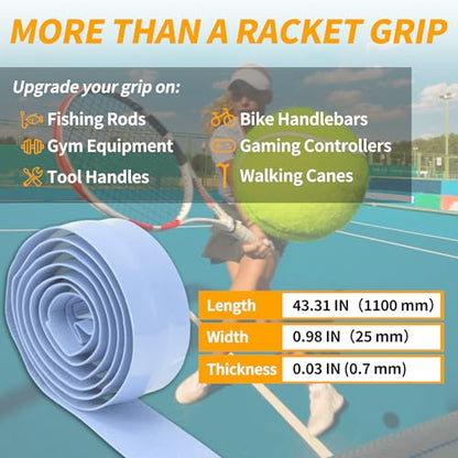 2 Pcs Tennis Racket Grip Tape, Dry Tennis Overgrip Tape, Anti-Slip Absorbent Grip, Racket Overgrip Tape - color: Sky Blue, size: Textured-43.3"x1"x0.03"