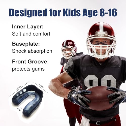 2 Pack Upgrade Football Mouth Guard for Youth and Adult with Case and Strap Sport Mouthguard Football Protection for Boxing, Basketball, Hockey Karate Rugby MMA (Youth 8-16Years) - size: Youth（8-16）