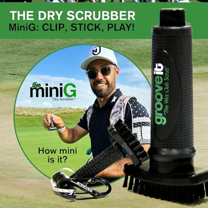 miniG by Grooveit, Golf's #1 Brush, The Dry Scrubber Golf Club Brush, Compact Golf Club Cleaner with Detachable Magnet, Heavy-Duty Nylon Bristles, 3-Year Warranty, Used on All Pro Tours, Veteran Owned