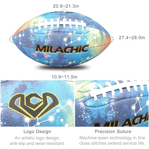 Glow in The Dark Football Size 9 & Youth Size 6, Luminous Glowing Footballs Super Grip Composite Leather Football Balls with Pump and Ball Carry Bag - color: Size 9 - Blue