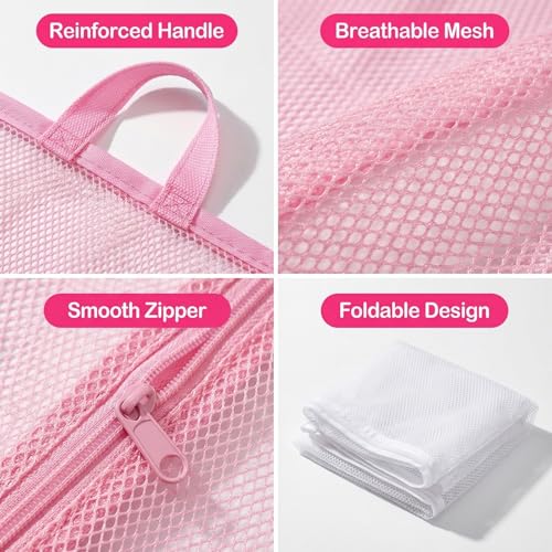 2 PCS Ball Pit Balls Bags - Storage Mesh Bag with Zipper Suitable for Storage,Sturdy and Durable,Large Size 17.7 x 11.8 x 13.7 Inches, Pink & White(Only Storage Bag,No Ball)