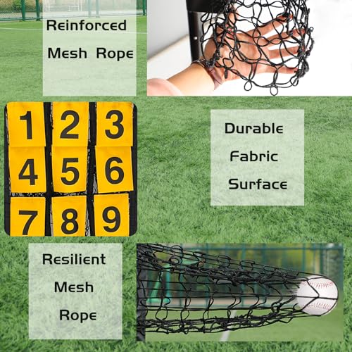 9 Hole Pitching Net with Strike Target | Adjustable Baseball Softball Pitching Training Net | Heavy-Duty 9-Pocket Pitchers Net for Hitting & Throwing