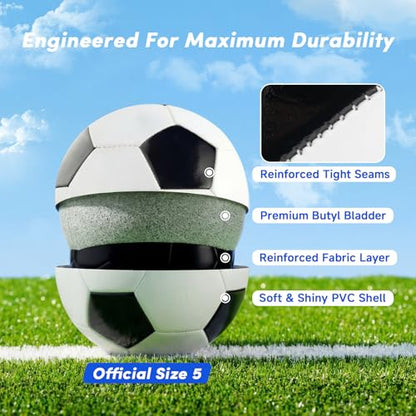 6 Pack Soccer Balls Size 5 Bulk Set – Massive 23-Piece Kit Includes 8 Cones, Whistle, Pump & Mesh Bag – Durable & Soft Training Balls for Youth Team, Practice, Gift & Charity Donation