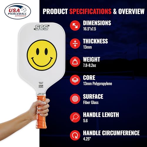 SCS Carbon Fiber Pickleball Paddle – USAPA Approved 2024 – Lightweight, Enhanced Spin, Sure-Grip Handle – Evo-Lite Series for Intermediate Players - color: Happy Paddle