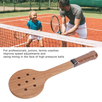 Wooden Tennis Training Racket, Lightweight Poplar Wood Bat for Improved Power Control, Accurate Swing Practice for All Skill Levels Outdoor Indoor Play
