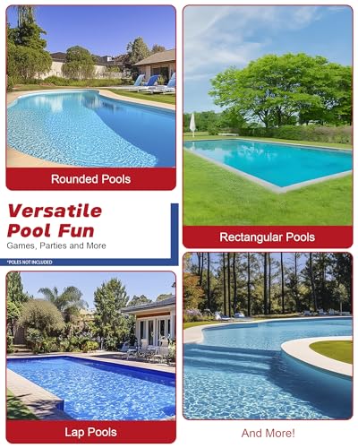 Upgraded Swimming Pool Volleyball Net Replacement, Extended 15FT-28FT Adjustable, Enhanced All Weather with Waterproof, Extra Thick Borders and Nylon Straps-15x3FT (Net Only)