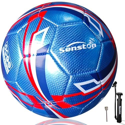 Senston Soccer Ball Size 3 & Size 4 & Size 5 for Kids and Adult Official Match Training Soccer Ball with Pump - color: blue, size: size 5