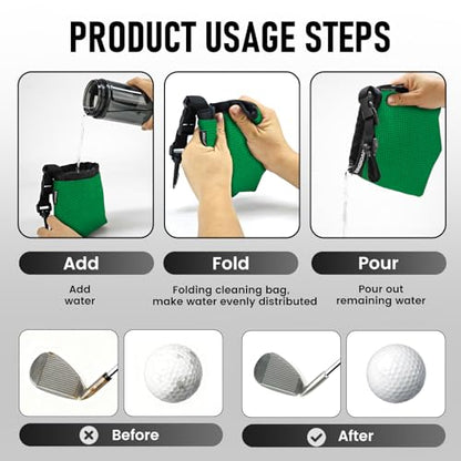 Golf Club and Golf Ball Cleaning Bag - Cleans Club Grooves, Golf Bag Accessories,Waterproof Clean Face Tech, Detachable Clip, Machine Washable,Golfer Gifts for Men(1-Pack,GREEN) - color: GREEN