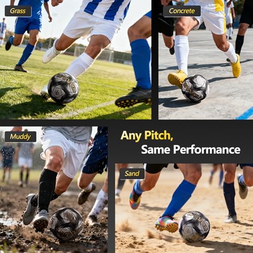 WVVOU Soccer Ball Size 5, Matches and Training Soccer Ball, 3.5mm Thickened Pu, Suitable for Indoor or Grassland Beach and Muddy Ground, Adaptable All-Weather for Teenagers