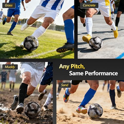 WVVOU Soccer Ball Size 5, Matches and Training Soccer Ball, 3.5mm Thickened Pu, Suitable for Indoor or Grassland Beach and Muddy Ground, Adaptable All-Weather for Teenagers