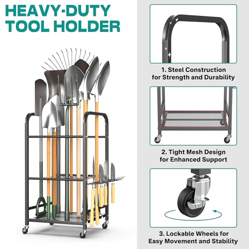 EVERHANGER Garden Tool Organizer and Storage, Yard Tool Stand Garage Tool Organization, Yard Tool Racks for Indoor/Outdoor Use - size: Small