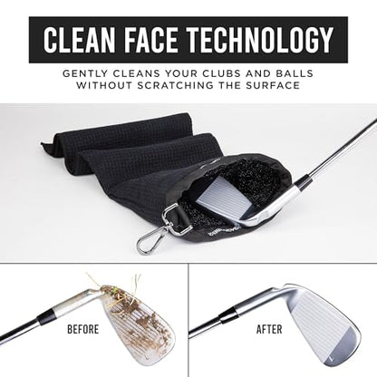 Club Scrub Towel Pro, Golf Club and Ball Cleaning Pouch with Attached Towel, Waterproof Exterior, Waffle-Weave Microfiber (Black) - color: Black