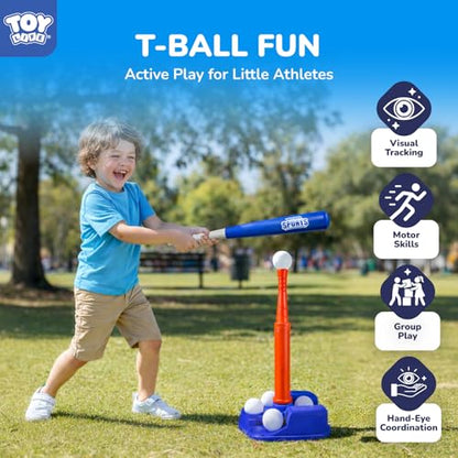 TOY Life T-Ball Set for Toddlers Ages 3-5 – Kids Baseball Set with Bat, Tee and 6 Balls – Outside Toys & Birthday Gift for 3, 4, 5, 6, 7, 8 Year Old Boys - size: Tee & Bat