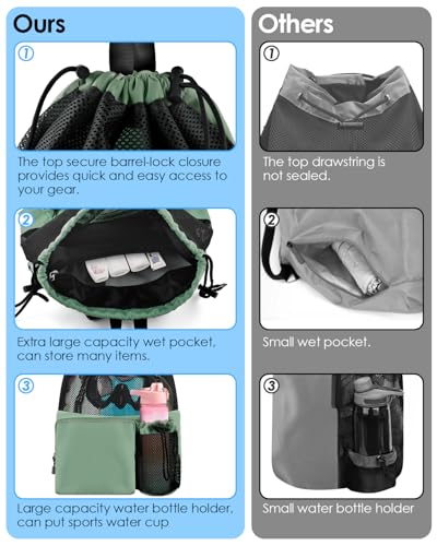 BROTOU Swim Bag Beach Backpack with Wet Pocket Mesh Drawstring Bags for Swimming, Gym - color: Light Green