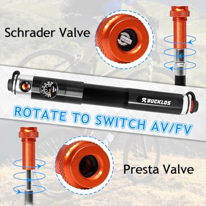 BUCKLOS Mini Bike Tire Pump with Gauge Portable Bicycle Hand Air Pump 160Psi Presta Schrader Valve Air Pressure Gauge for Mountain Bike Road Bikes Balls Handheld Accessories Tool