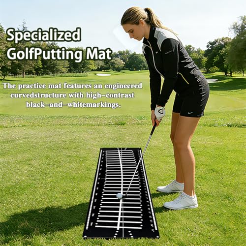 Golf Putting Mat,Putting Matt for Indoors Golf Putting Practice,Perfect Golf Alignment Track Putting Aid for Putter Training,Golf Putting Mat Practice in Office,Patio,Home and Yard