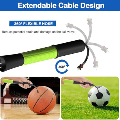 Ball Pump with Needle Storage(Never Lose Pin) Basketball Pump with 5 Needles and Extendable Cable, Soccer Football Pumps, Volleyball Pump Rugby Ball Inflator - Great for All Balls - color: Green