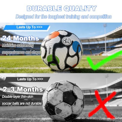 Soccer Ball Size 5,Waterproof PU Leather,Seamless Surface,Official Match Ball, Soccer Balls Training,with Pump & Needles