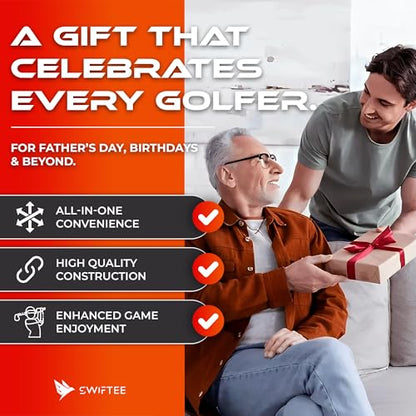 SWIFTEE Premium Golf Gift Set - The Signature 7-in-1 Multi-Tool for Golfers + Complete Accessory Pack (Tees, Ball Marker, Hat Clip, Pouch Towel) - Perfect Golf Gift