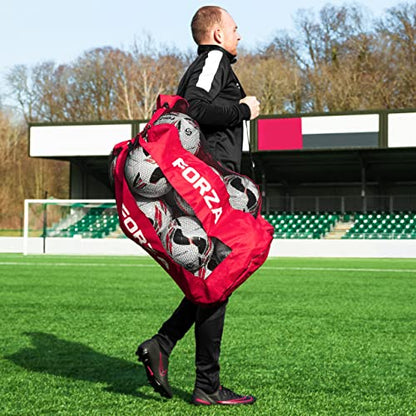FORZA Premier Ball Carry Bag | Drawstring Soccer, Basketball, Netball & Volleyball Mesh Bag | 5 Color Options - Heavy Duty Equipment Holdall | 12 Ball Capacity - color: Red