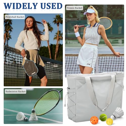 Tennis Gym Bag for Women, Tennis Tote Bag with Shoe Compartment & Wet Pocket, Tennis Racket Bag Holds 2-4 Rackets, Weekend Bag with Laptop Compartment for Men & Women - color: Grey