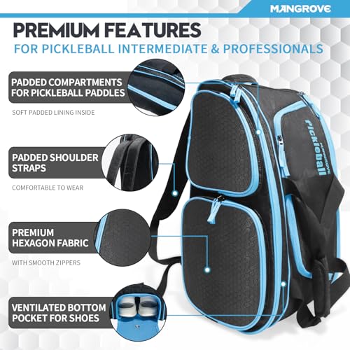 Mangrove Pickleball Backpack, 2025 Pickleball Bag Fits 4+ Paddles & Pickle Ball Accessories, Large Paddle Bag with Fence Hook, Extra Pockets, Ventilated Shoes Storage
