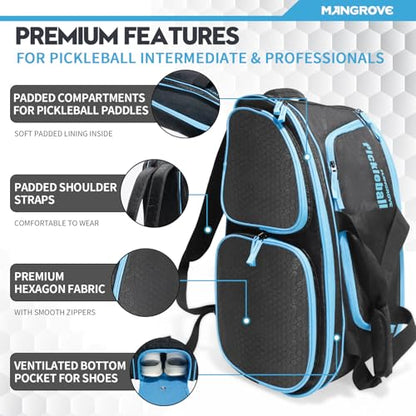 Mangrove Pickleball Backpack, 2025 Pickleball Bag Fits 4+ Paddles & Pickle Ball Accessories, Large Paddle Bag with Fence Hook, Extra Pockets, Ventilated Shoes Storage