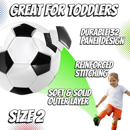 PlayBolt Soccer Ball Size 2 with Pump - Black & White Training Practice & Match Ball for Kids & Toddlers (Pack of 1 or 4) - size: 1-Pack