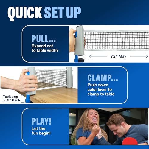 PRO-SPIN Portable Ping Pong Set with Retractable Ping Pong Net for Any Table, All-in-One Table Tennis Set with Ping Pong Paddles, Balls & Case, Table Top Family Game - color: 4-Player Set | Active Red