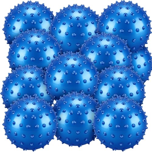 Bouncy Spiky Sensory Ball - Inflatable Massage Stress Fidget Toy Playground Balls for School Party Favors Outdoor Indoor - color: Blue, size: 4 Inch ( 12 Pcs)