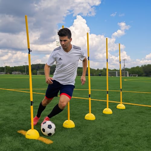 6 Pack 5FT Adjustable Soccer Agility Poles Detachable Training Slalom Sticks for Speed, Footwork & Turf Drills