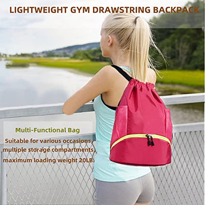 Soccer Bags, Waterproof Drawstring Gym Backpack for Baskestball Rugby Volleyball Yoga, Large Capacity Sports Bag - color: Rose
