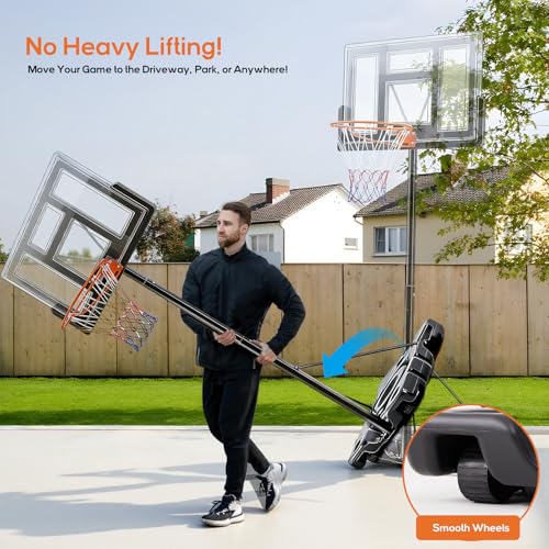 Portable Basketball Hoop Outdoor, Adjustable Basketball Hoops Goal System Shatterproof Backboard, Shock Absorbent Rim, Fillable Base for Swimming Pool/Backyard/Driveway - style: Lock Knob Adjustment