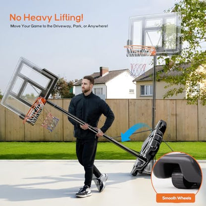 Portable Basketball Hoop Outdoor, Adjustable Basketball Hoops Goal System Shatterproof Backboard, Shock Absorbent Rim, Fillable Base for Swimming Pool/Backyard/Driveway - style: Lock Knob Adjustment