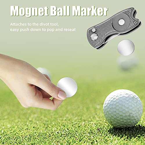 Mile High Life Golf Divot Repair Tool, All Metal Foldable Divot Tool with Pop-up Button & Magnetic Ball Marker, 2-6 Pack - color: Gray Fish