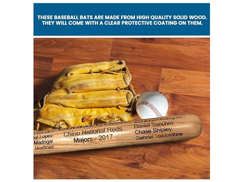 Bird's Wood Shack Mini Baseball Bat Keepsake - Solid Wood, Laser-Engraved Customizable Mini Bat for Teammates, Coaches, Ring Bearers - Baseball Bat Decor - 18-inch - Unique Trophy for Little League