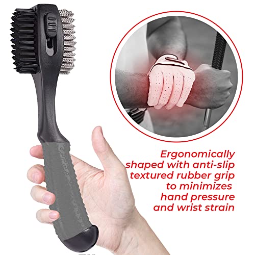Retractable Golf Club Brush | Oversize Double Brush & Ergonomic Grip & Retractable Groove Cleaner & Lanyard - color: Gray