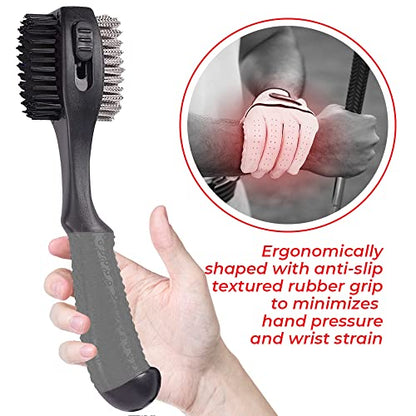Retractable Golf Club Brush | Oversize Double Brush & Ergonomic Grip & Retractable Groove Cleaner & Lanyard - color: Gray