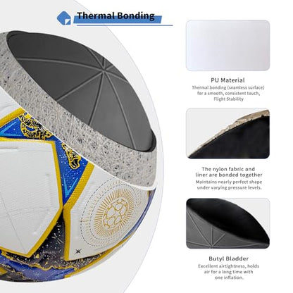 Professional Soccer Ball Size 5, Thermal Bonded Waterproof PU Match-Quality Training Ball with Pump - color: blue gold, size: size 5