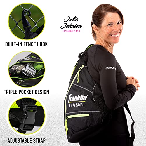 Franklin Sports Pickleball Bags - Sling Bag Backpack for Gear + Equipment - Men + Women - Holds Paddles, Balls + Accessories - color: Black/Green