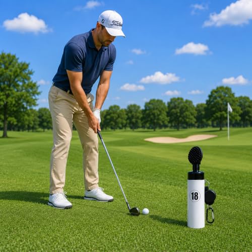 East/18 Aquabrush18 Golf Club Cleaner 4oz Pump Water Bottle Brush with Nylon Bristles, Retractor & Carabiner Clip | Lightweight, Durable & Leak-Resistant Cleaning