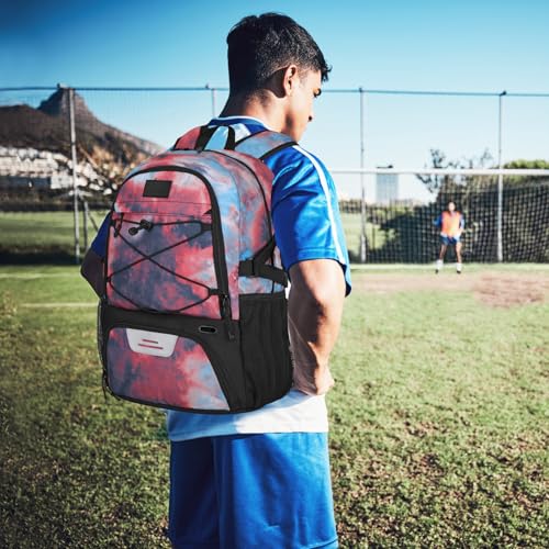 Goloni Soccer Backpack,Basketball Backpack with Ball Compartment & Shoe Compartment,Backpack for Basketball,Soccer - color: Red Tie Dye