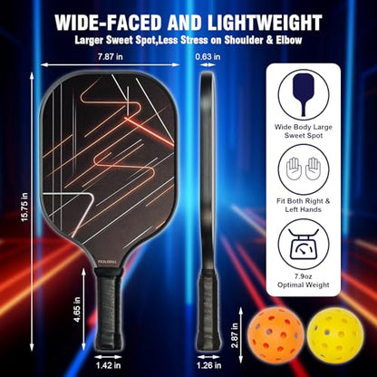 Pickleball Paddles Set of 2 with 4 Indoor/Outdoor Balls & Backpack - Lightweight Fiberglass Surface, Polypropylene Honeycomb Core for Enhanced Control and Power