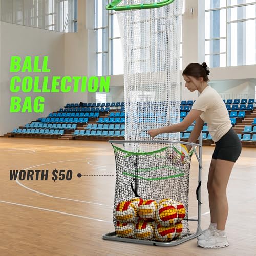 Volleyball Setter Training Net Equipment, Setting Trainer with Target Hoop, Precision Cloth, Ball Collection, Adjustable 5 Heights (4.7-9.8 ft) 6 Angles